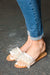 Blush Linen Fray Beaded Faux Pearl Slide Sandals