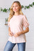 Peach Eyelet Puff Sleeve French Terry Short Sleeve Top