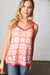 Coral Flower Power Waffle Knit Sleeveless Tank Top