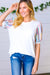 Ivory Multicolor Vertical Stripe Puff Short Sleeve Top