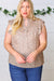 Taupe Animal Print Smocked Button Down Short Sleeve Top
