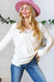 Cream Rib Lace V Neck Button Detail Long Sleeve Top