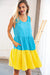 Blue Flare Color Block Tiered Woven Dress