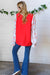 Red Chiffon Foiled Floral Thread Ruffle Sleeve Blouse