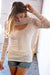 Cream Multicolor Stripe Round Neck Cut Out Long Sleeve Top