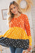 Sunflower Ditzy Floral Rib Color Block Babydoll Long Sleeve Top