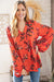 Sunset Floral V Neck Wool Dobby Long Sleeve Top