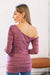 Burgundy Two Tone Hacci One Shoulder Long Sleeve Top